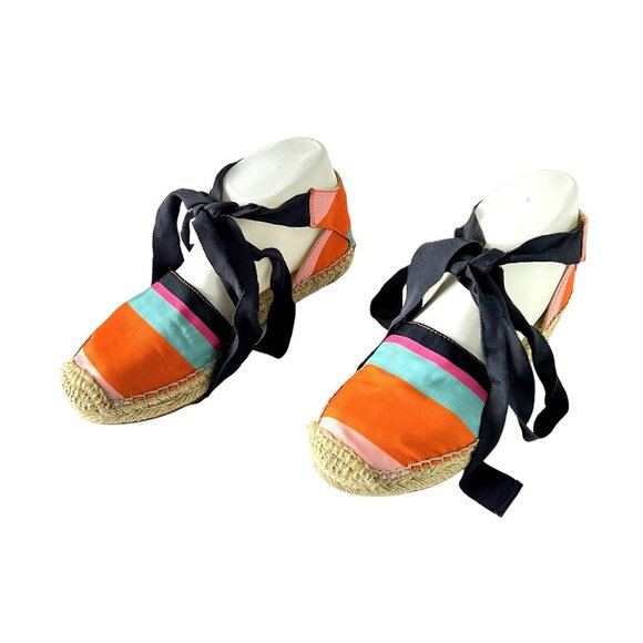 🟣🟣🟣 Marc Fisher Women's Size 6 Striped Colorblock Tie Up Espadrille Sandals - Picture 1 of 11